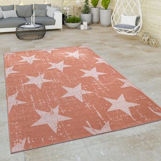 Paco Home Paco Home Alfombra Exterior Interior Balc&oacute;n Cocina Vintage Motivo Estrellas Naranja Crema 200x280 Cm