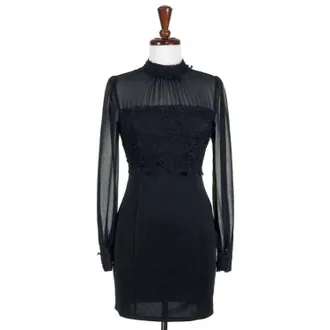 Double Zero Womens Sheer Lace Dress In Black