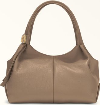 Furla Planeta Borsa A Spalla M Taupe Marrone Pelle Di Vitello Granata Keria Donna