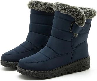 Generic Womens Waterproof Winter Boots Blue Non-slip Warm Snow Boots for Women Casual Fur Lined Boots, Size 8.5 UK