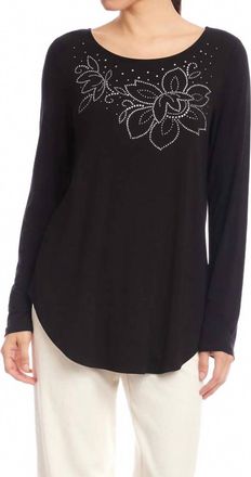 Karen Kane Long Sleeve Embellished Shirttail Top In Black