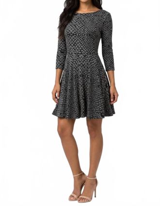 Ali Ro Snakeskin Print 3/4-Sleeve Fit And Flare Dress In Grey Black