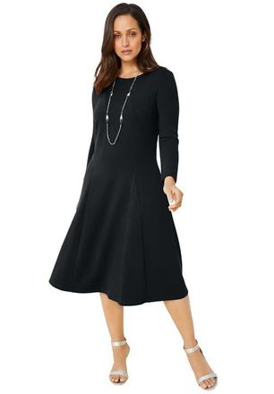 Jessica London Long Sleeve Stretch Ponte Dress in Black at Nordstrom, Size 18