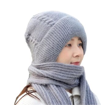 Generic Integrated Ear Windproof Cap Scarf Knitting Thick Warm Ear Guard Hat Hooded Scarf Women Winter Knitted Hat Neck Scarfs for Women Lightweight (Grey, On