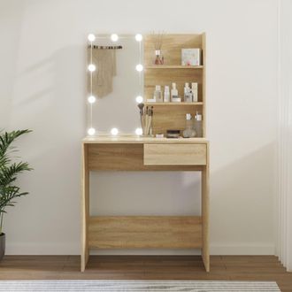 Berkfield Home Dressing Table with LED Sonoma Oak 74.5x40x141 cm Engineered Wood in Brown