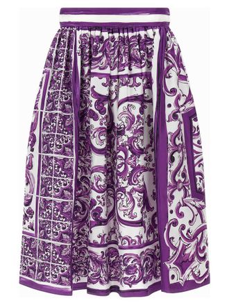Dolce & Gabbana Maiolica Print Silk Skirt