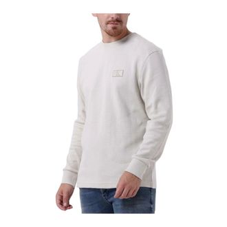 Calvin Klein Truien & Vesten, Heren, Beige, S, Shrunken Badge Waffle Tee Sweater
