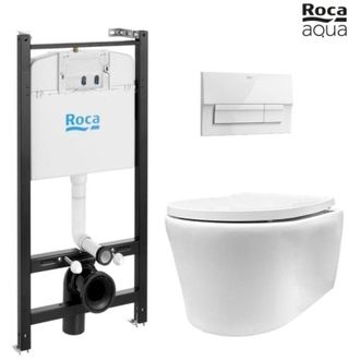 Roca Roca - Bastidor Active Pack Cisterna Empotrada Y Pulsador Blanco Brillo New Con Inodoro Suspendido Rimless Lia Blanco Br Aqua