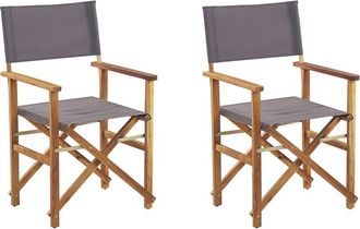 Beliani Beliani - Set of 2 Garden Directors Chairs Light Acacia Wood Grey Fabric Folding Cine