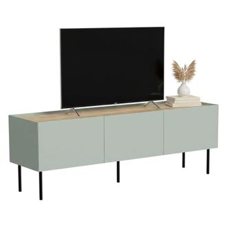 Dmora Mueble De Tv Calanna, Aparador De Sal&oacute;n Con Tres Puertas Batientes Y Tres Compartimentos Interiores, Elevado Del Suelo, 150x40 H52 Cm, Verde Y Roble