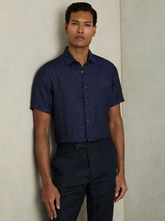 Reiss Navy Slim Fit Linen Shirt, S- Resort & Holiday Wear