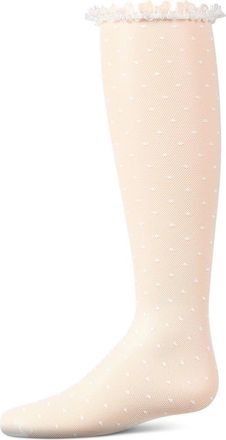 MeMoi Lace Trimmed Dot Mesh Knee Sock in White at Nordstrom, Size 6-12M