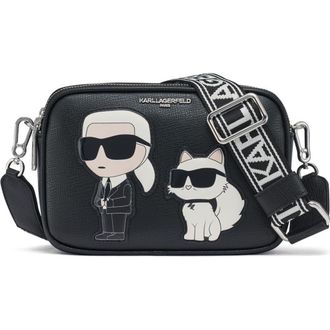 Karl Lagerfeld Maybelle Crossbody with Karl & Choupette Pins in Black Combo at Nordstrom