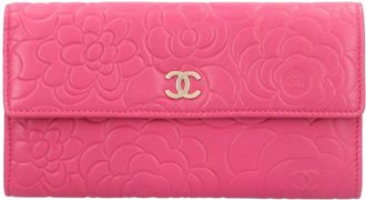 Chanel Camellia Pink Leather Long Wallet (Bi-Fold) (Pre-Owned)