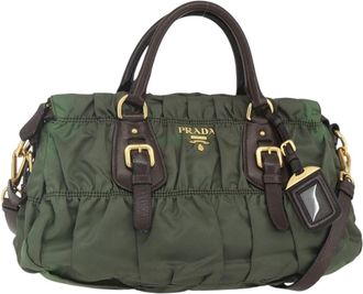 Prada Gaufre Convertible Satchel Tessuto Khaki Nylon Handbag (Pre-Owned)