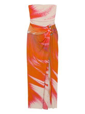 SIMKHAI marble-print strapless top - Orange