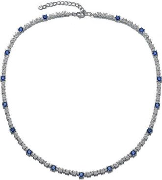 Rachel Glauber White Gold Plated with Sparkling Sapphire Blue Cubic Zirconia Tennis Chain Necklace