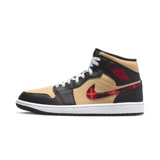 Nike Jordan 1 Mid Tartan Swoosh - unisex - Sport - Veelkleurig - Maat: 39 EU Leer