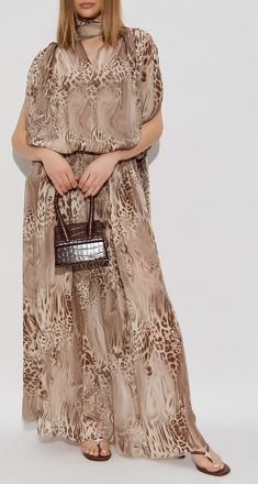 Blumarine Dress With Animal Print, Womens, Beige