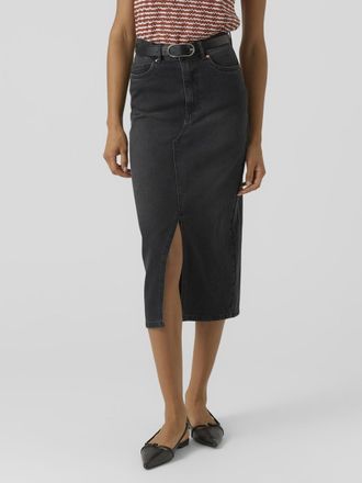 Vero Moda Maxirock VERO MODA VMVERI HR CALF DENIM SKIRT GA NOOS, Damen, Gr. XS (34), schwarz, Denim/Jeans, Obermaterial: 99% Baumwolle, 1% Elasthan, unifarben, 
