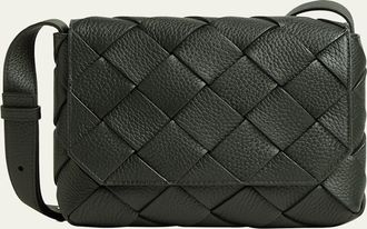 Bottega Veneta Mens Small Intreccio Leather Crossbody Bag