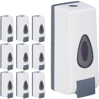 Relaxdays Relaxdays - Set 10 Dispensadores Jab&oacute;n De Pared, Rellenable, 350 Ml, Manual, Bomba Gel Ducha O Lavavajillas, 20x7,5x7,5 Cm, Blanco