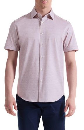 Bugatchi Miles OoohCotton Space Dye Short Sleeve Button-Up Shirt in Wood Rose at Nordstrom, Size Xxx-Large