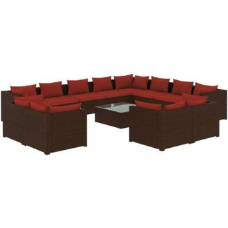 vidaXL Set Muebles De Jard&iacute;n 13 Pzas Y Cojines Rat&aacute;n Sint&eacute;tico Marr&oacute;n Vidaxl