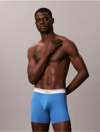 Calvin Klein Mens Graphic Monogram Microfiber Stretch Rib Boxer Brief - Blue - XL