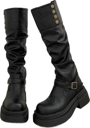 Generic Tall Boots, Thick Soled Long Boots, Womens New, Slim And Tall, Short And Thick Legged Knight Boots(Black,US8)