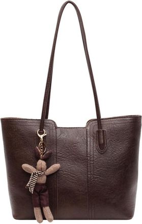 Generic Womens Vegan Leather Shoulder Bag Stylish Travel Tote Bags Cute Work Handbag with Bear Charm, Everyday Use, 2026 (Coffee,One Size)