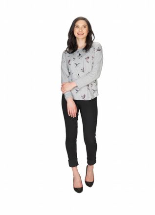 Papillon Bird Print Sweater In Grey