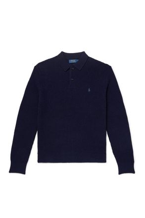 Polo Ralph Lauren Logo-Embroidered Waffle-Knit Wool and Cotton-Blend Polo Sweater