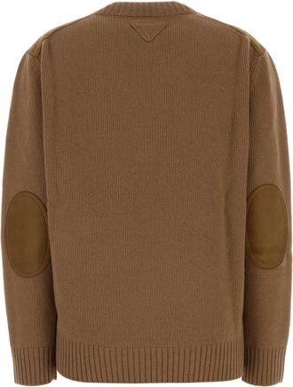 Prada Womens Wool-Blend V-Neck Sweater Camel Lambskin