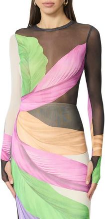 AFRM Kaylee Print Mesh Top in Summer Feathers at Nordstrom, Size X-Small