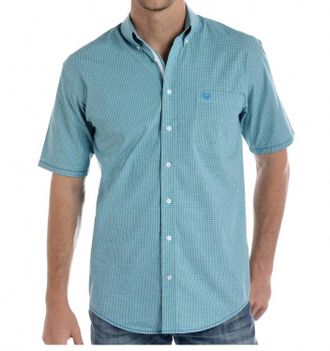 Panhandle Short Sleeve Plaid Button Up Shirt In Blue