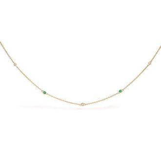 House of Brilliance 14K Yellow Gold Bezel Set Alternating Green Emerald and Diamond Station Necklace at Nordstrom