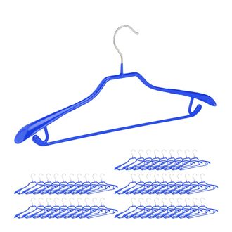 Relaxdays 50 Perchas Para Trajes, Barra Pantalones, Gancho Colgar Falda Y Top, Metal Y Pvc, 19 X 45 X 3,5 Cm, Azul