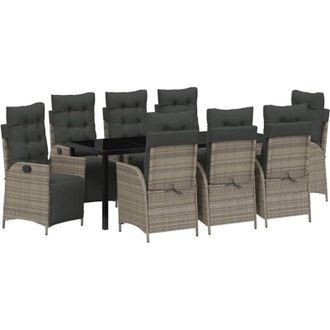 vidaXL Conjunto De Comedor De Jard&iacute;n 9 Pcs Gris Rat&aacute;n Sint&eacute;tico Vidaxl
