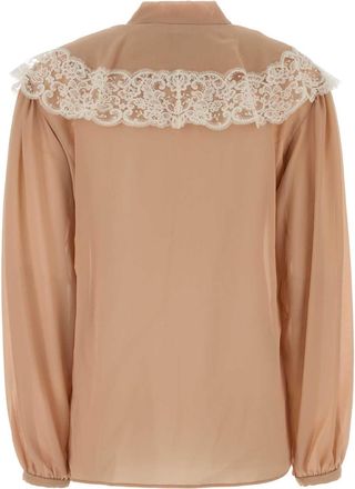 Chlo&eacute; Womens Lace-Collared Silk Blouse Beige