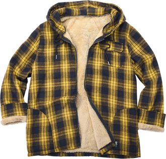 Generic Mens Outdoor Check Shirt Fleece Checked Men Flannel Shirt Sherpa Lined Coat Drawstring Full Zip Up Padded Lumber Jacket Mens Fleece Coats Thermal Thic