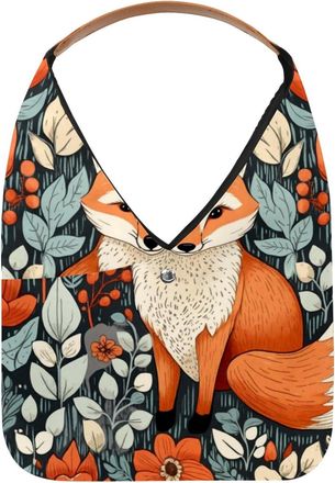 Generic animal fox flowers (2) Reusable Lightweight Grocery Bags - Foldable Into Compact Pouch, Washable & Sturdy, Multipurpose for Shopping and Travel