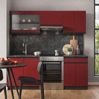 Vicco Mueble De Cocina R-line, Rojo/antracita, 200 Cm Forma De J