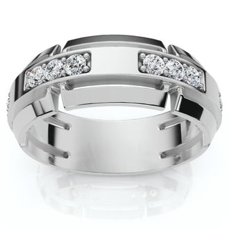 Pompeii3 Mens 1/2Ct 7mm Wide Interlocked Diamond Wedding Ring 14k Gold Lab Grown