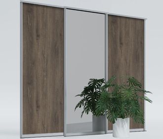 OEM Puertas Correderas Para Armario 265 X 220 Cm, 2x Roble Chocolate, 1x Espejo