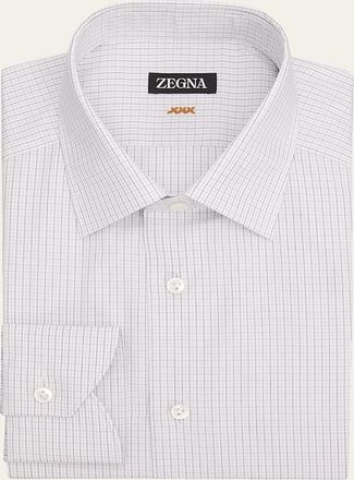 Ermenegildo Zegna Mens Micro-Plaid Cotton Dress Shirt