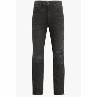 Hudson Mens Walker Ripped Kicked Flare Bootcut Jeans In Destructed Black