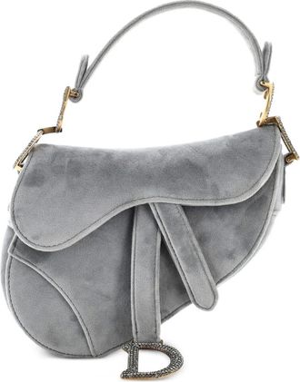 Dior Borsa a spalla Saddle mini in velluto con cristalli - Blu