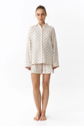 H&M Mama before & after muslin pajamas in Cream/dotted at Nordstrom, Size Xx-Large