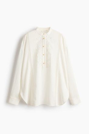 H&M Lace-trimmed Blouse in White at Nordstrom, Size X-Small